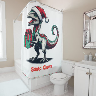 Christmas Santa hat raptor Shower Curtain