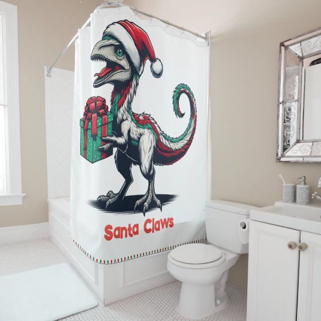 Christmas Santa hat raptor  Shower Curtain (In Situ)