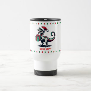Christmas Santa hat raptor Travel Mug