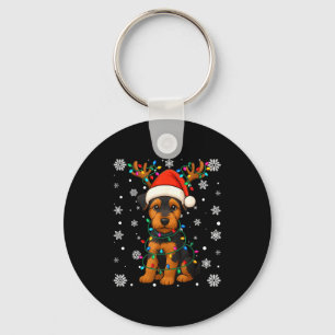 Christmas Santa Hat Reindeer Airedale Terrier Love Key Ring