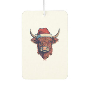 Christmas Santa Hat Scottish Highland Cow for Cow Car Air Freshener