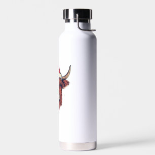 Christmas Santa Hat Scottish Highland Cow for Cow  Water Bottle