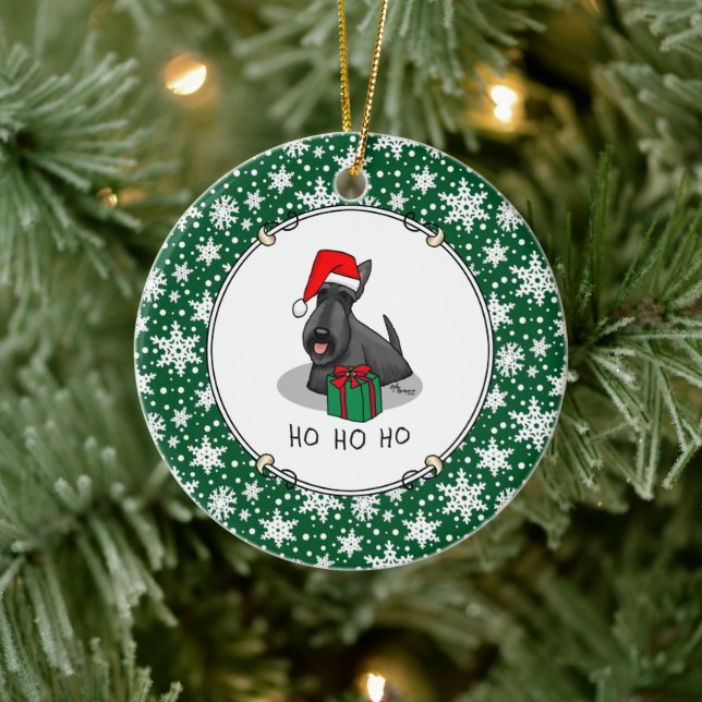 Christmas Santa Hat Scottish Terrier (black) Cute Ceramic Tree Decoration (Tree)