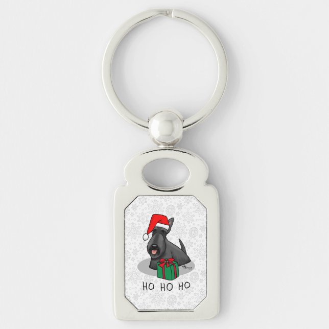 Christmas Santa Hat Scottish Terrier (black) Cute Key Ring (Front)