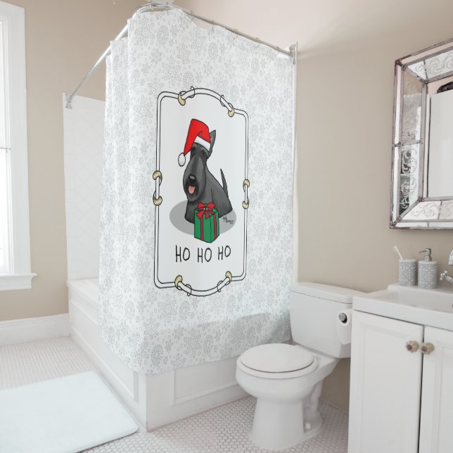 Christmas Santa Hat Scottish Terrier (black) Cute Shower Curtain (In Situ)