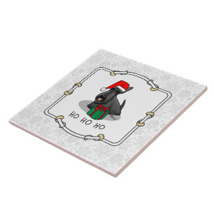 Christmas Santa Hat Scottish Terrier (black) Cute Tile