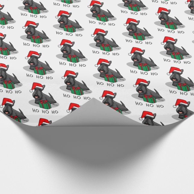 Christmas Santa Hat Scottish Terrier (black) Cute Wrapping Paper (Corner)