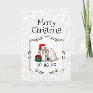 Christmas Santa Hat Shih Tzu (tan white) Dog Cute Card