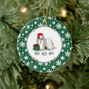 Christmas Santa Hat Shih Tzu (tan white) Dog Cute Ceramic Tree Decoration