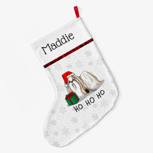 Christmas Santa Hat Shih Tzu (tan white) Dog Cute Large Christmas Stocking