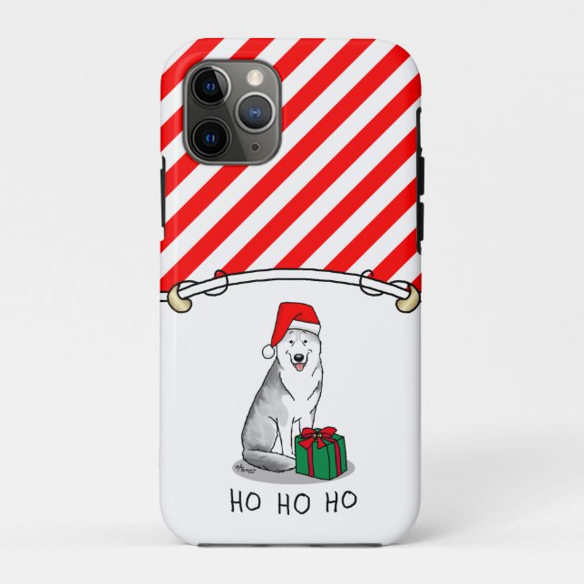 Christmas Santa Hat Siberian Husky (silver) Cute Case-Mate iPhone Case (Back)