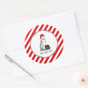 Christmas Santa Hat Siberian Husky (silver) Cute Classic Round Sticker