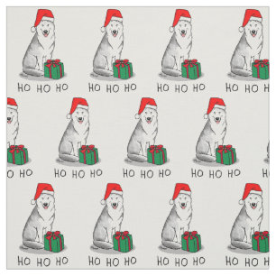 Christmas Santa Hat Siberian Husky (silver) Cute Fabric