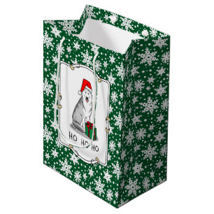 Christmas Santa Hat Siberian Husky (silver) Cute Medium Gift Bag