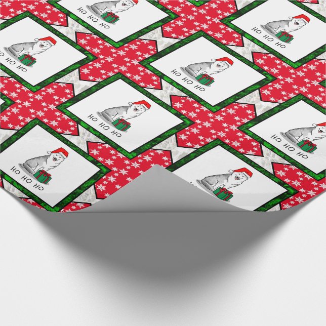 Christmas Santa Hat Siberian Husky (silver) Cute Wrapping Paper (Corner)