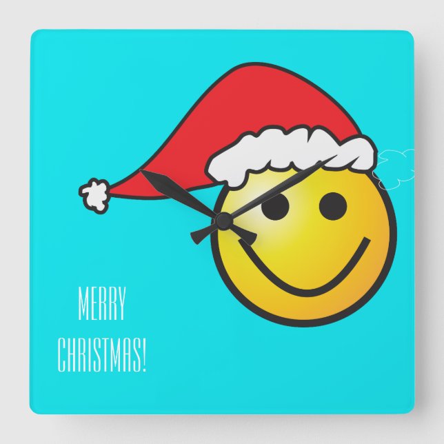Christmas Santa Hat Turquoise Happy Clock (Front)