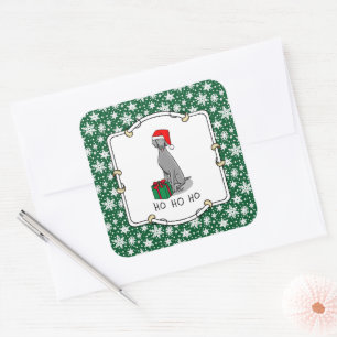 Christmas Santa Hat Weimaraner Dog (grey 1) Cute Square Sticker