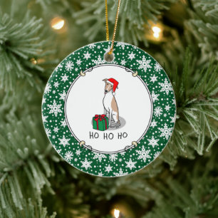 Christmas Santa Hat Whippet Dog Fawn & white Cute Ceramic Tree Decoration