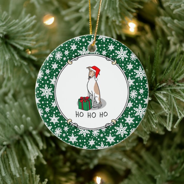 Christmas Santa Hat Whippet Dog Fawn & white Cute Ceramic Tree Decoration (Tree)