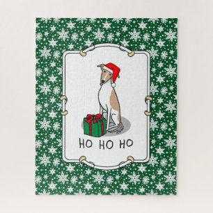 Christmas Santa Hat Whippet Dog Fawn & white Cute Jigsaw Puzzle