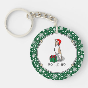 Christmas Santa Hat Whippet Dog Fawn & white Cute Key Ring