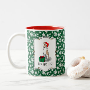 Christmas Santa Hat Whippet Dog Fawn & white Cute Two-Tone Coffee Mug