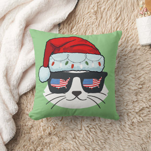 Christmas Santa Hat With Cat Face Usa Flag Spets Cushion
