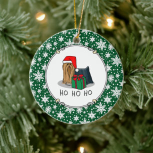Christmas Santa Hat Yorkshire Terrier Yorkie Cute Ceramic Tree Decoration