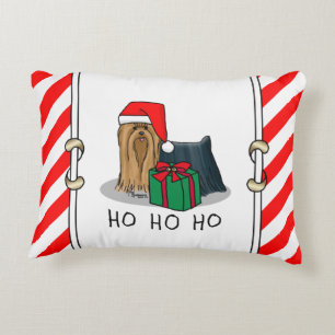 Christmas Santa Hat Yorkshire Terrier Yorkie Cute Decorative Cushion