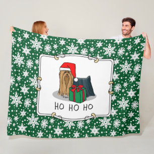 Christmas Santa Hat Yorkshire Terrier Yorkie Cute Fleece Blanket