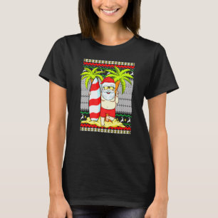 Christmas Santa Hawaiian Surfing Summer Surf Fan T-Shirt