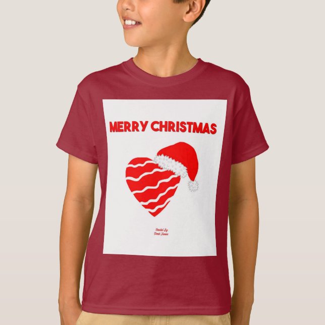 Christmas Santa Heart Boys Maroon Basic T Shirt (Front)