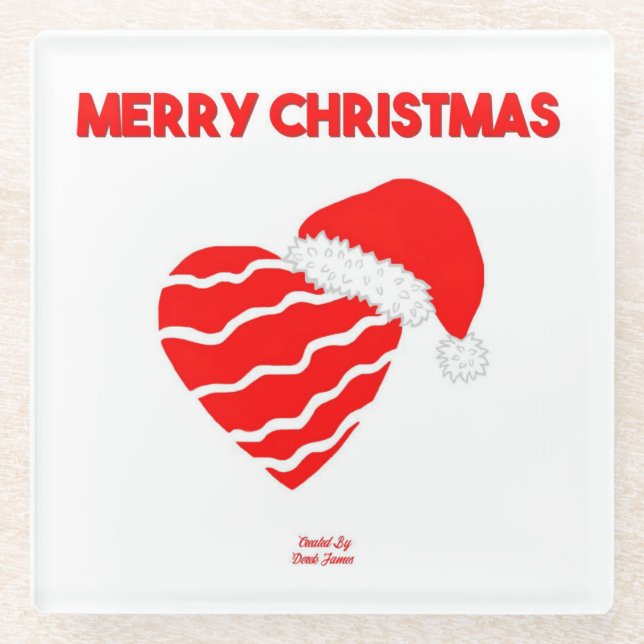 Christmas Santa Heart Glass Coaster (Front)