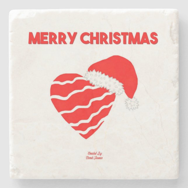 Christmas Santa Heart Marble Stone Coaster (Front)