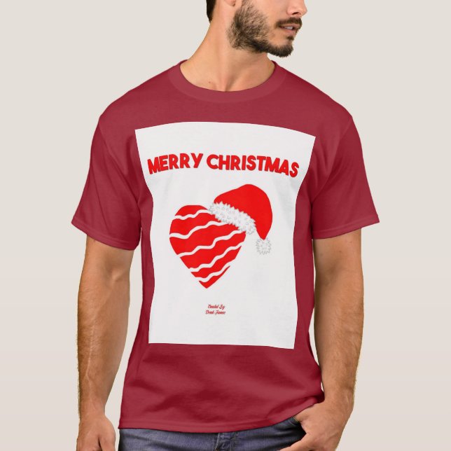 Christmas Santa Heart Men's Maroon Basic T Shirt (Front)