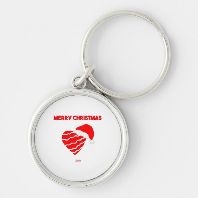 Christmas Santa Heart Premium Round Key Chain (Front)