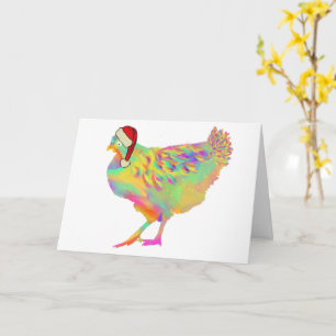 Christmas Santa Hen Funny Colourful Chicken Lover Card