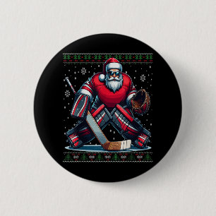 Christmas Santa Hockey Goalie Ugly Christmas Sweat 6 Cm Round Badge