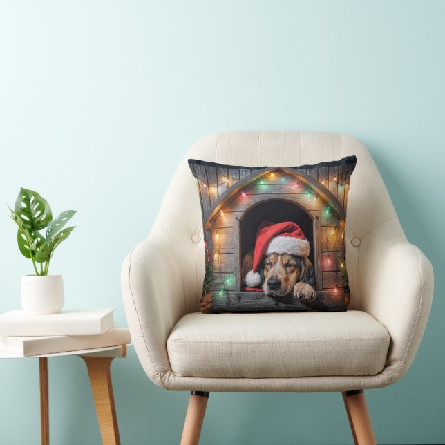 Christmas Santa Hound Dog In Doghouse Cushion (Chair)