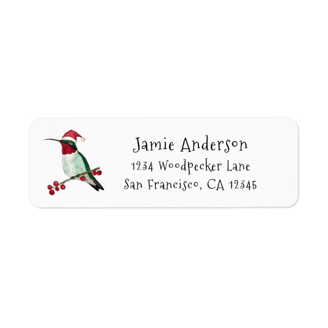 Christmas Santa Hummingbird Return Address Label (Front)