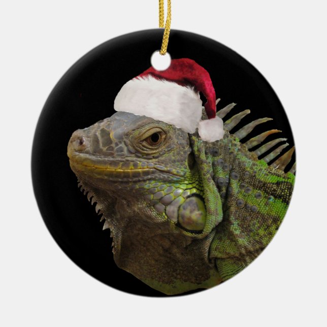 Christmas Santa Iguana Lizard Ceramic Tree Decoration (Front)
