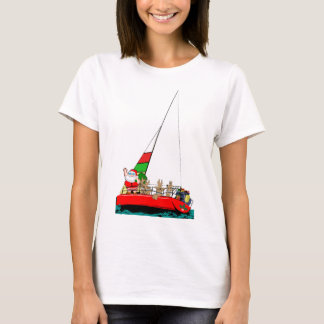 Christmas Santa in Sailboat I'd Rather be Sailing T-Shirt