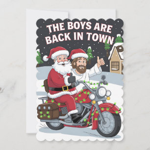Christmas Santa Jesus On A Motorcycle Funny Xmas Invitation