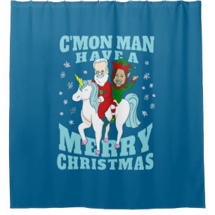 christmas santa joe biden kamala harris unicorn shower curtain