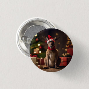 Christmas Santa Kangaroo, 3 Cm Round Badge