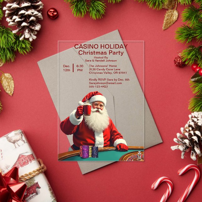 Christmas Santa Las Vegas Casino Style Party Acrylic Invitations (Insitu (Holiday))