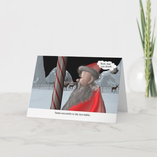 Christmas: Santa licks pole Holiday Card (Front)