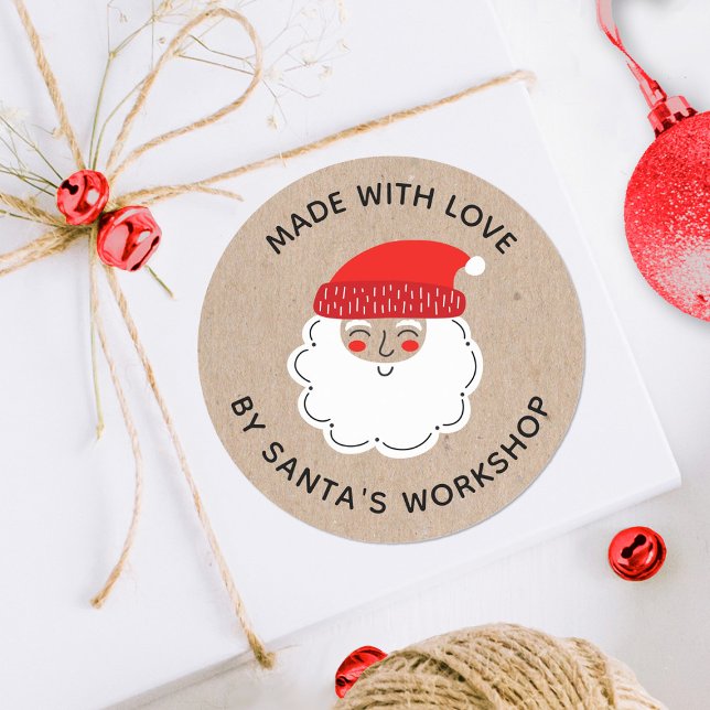 Christmas Santa Made with love Special Delivery Classic Round Sticker (A cute Santa's workshop sticker for decorating your Christmas packages)
