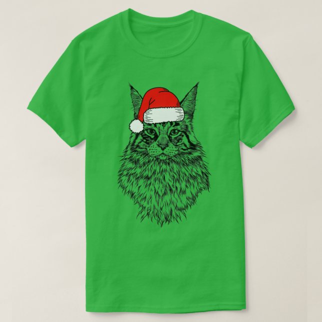 Christmas Santa Maine Coon Cat Holiday  T-Shirt (Design Front)