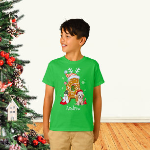 Christmas Santa Monogram Gingerbread Letter A Boy  T-Shirt